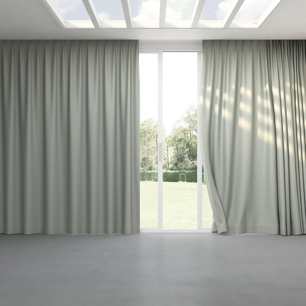Photo of the fabric Satori Stonewash Willow swatch by Mokum. Use for Curtains, Upholstery Light Duty, Accessory, Top of Bed. Style of Plain, Texture