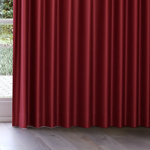 Photo of the fabric Stallion 2 Blackout Bordeaux swatch by James Dunlop Essentials. Use for Curtains. Style of Plain, Texture