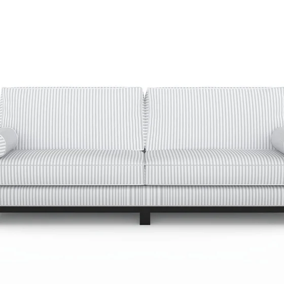 Photo of the fabric Ticking Stripe Stone swatch by James Dunlop. Use for Upholstery, Accessory. Style of Stripe, Taffeta