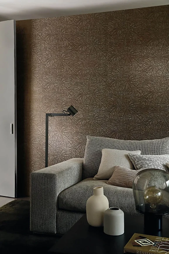 Photo of the fabric Palmyre Wp 7071 7071 0548 in situ by Casamance. Use for Wall Covering. Style of Floral And Botannical