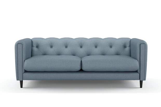 Photo of the fabric Frisco Denim swatch by James Dunlop Essentials. Use for Curtains, Upholstery, Accessory, Top of Bed. Style of Plain, Texture