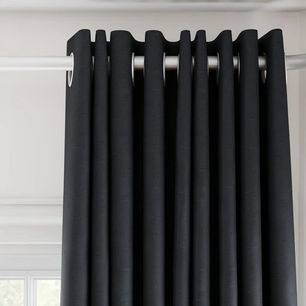 Photo of the fabric Maharaja II Ink swatch by James Dunlop Essentials. Use for Curtains, Upholstery Light Duty, Accessory, Top of Bed. Style of Plain, Texture