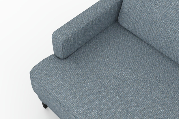 Photo of the fabric Grain Denim swatch by Mokum. Use for Upholstery, Accessory, Top of Bed. Style of Plain, Texture