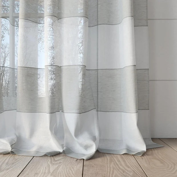 Photo of the fabric Long Beach Oyster swatch by James Dunlop. Use for Sheer Curtains. Style of Sheer, Stripe