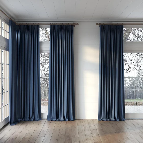 Photo of the fabric Frisco Navy swatch by James Dunlop Essentials. Use for Curtains, Upholstery, Accessory, Top of Bed. Style of Plain, Texture