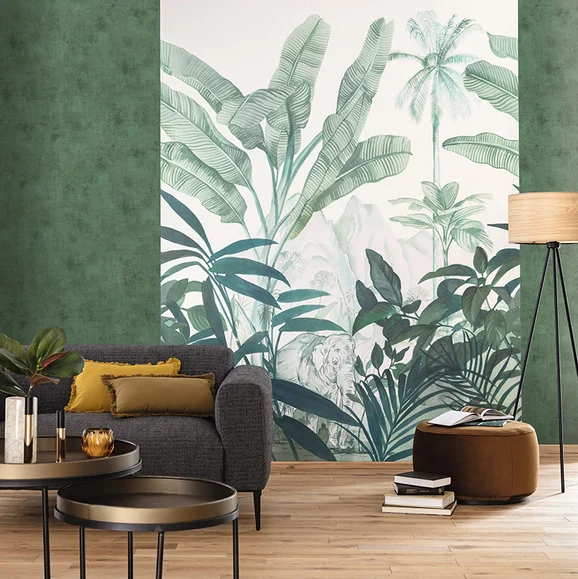 Photo of the fabric Hathi Panel 10128 10128 78 09 in situ by Casadeco. Use for Wall Covering, Wall Panel/Mural