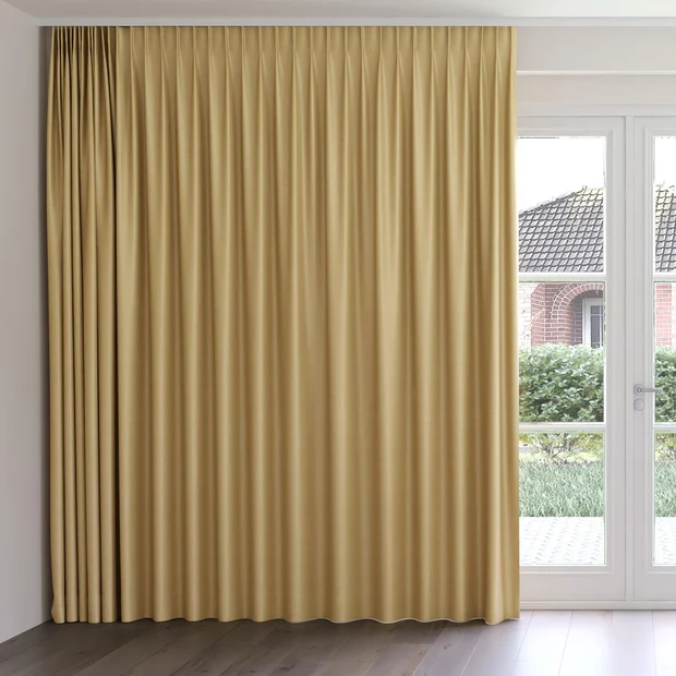 Photo of the fabric Luxe Camel swatch by James Dunlop Essentials. Use for Curtains, Accessory, Top of Bed. Style of Plain, Texture