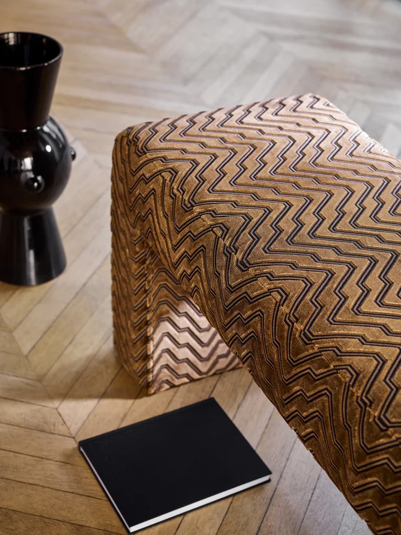 Photo of the fabric Chanut 4144 4144 0251 in situ by Casamance. Use for Curtains, Upholstery, Accessory. Style of Geometric, Velvet