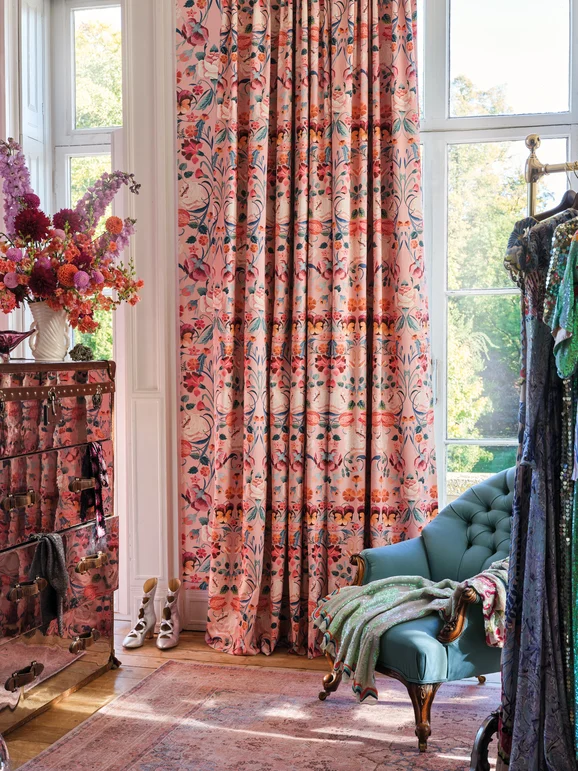 Photo of the fabric Bonita 8004 01 in situ by Romo. Use for Curtains, Upholstery, Accessory. Style of Embroidery, Floral And Botannical