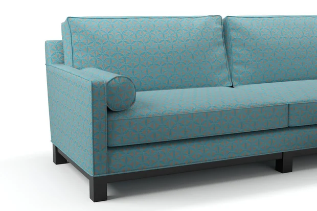 Photo of the fabric Tapa Aqua swatch by James Dunlop. Use for Upholstery, Accessory. Style of Geometric