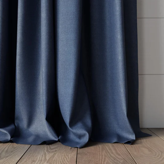 Photo of the fabric Wilderness Denim swatch by James Dunlop FibreGuard. Use for Curtains, Upholstery, Accessory, Top of Bed. Style of Plain, Texture