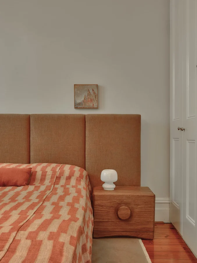 Headboard IN SAHEL COLOUR ROSE GOLD BY MOKUM | INTERIOR BY ALYSSA OWENS DESIGN, PHOTOGRAPH BY JACK CARLIN