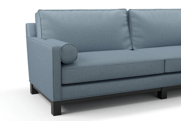 Photo of the fabric Frisco Denim swatch by James Dunlop Essentials. Use for Curtains, Upholstery, Accessory, Top of Bed. Style of Plain, Texture