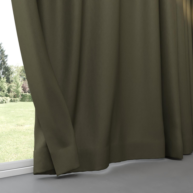 Photo of the fabric Satori Stonewash Moss swatch by Mokum. Use for Curtains, Upholstery Light Duty, Accessory, Top of Bed. Style of Plain, Texture