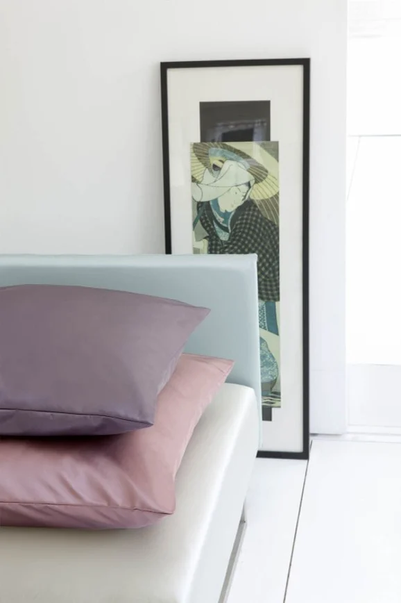 Photo of the fabric Super Satin Iron in situ by Zepel. Use for Curtains, Upholstery, Accessory, Top of Bed. Style of Plain, Taffeta