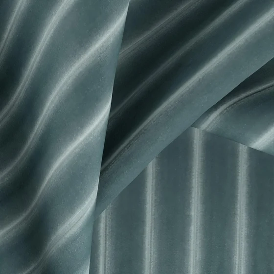 Photo of the fabric Cordial Sage swatch by Zepel FibreGuard. Use for Curtains, Upholstery, Accessory, Top of Bed. Style of Stripe, Velvet