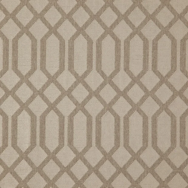 Photo of the fabric Sarasota Greige swatch by Zepel FibreGuard. Use for Curtains, Upholstery, Accessory, Top of Bed. Style of Geometric, Jacquard