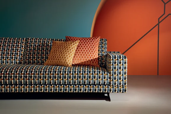 Photo of the fabric Piccadilly K5099 13 in situ by Kirkby Design. Use for Upholstery, Accessory. Style of Geometric, Velvet
