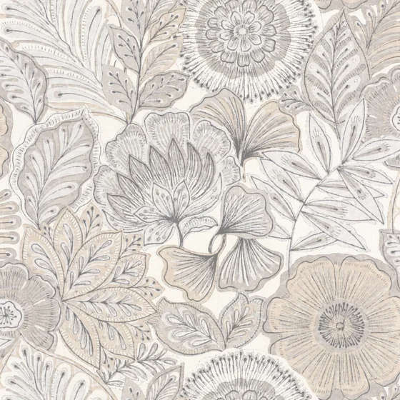 Photo of the fabric Batik Wallpaper 8815 8815 09 20 swatch by Casadeco. Use for Wall Covering. Style of Floral And Botannical