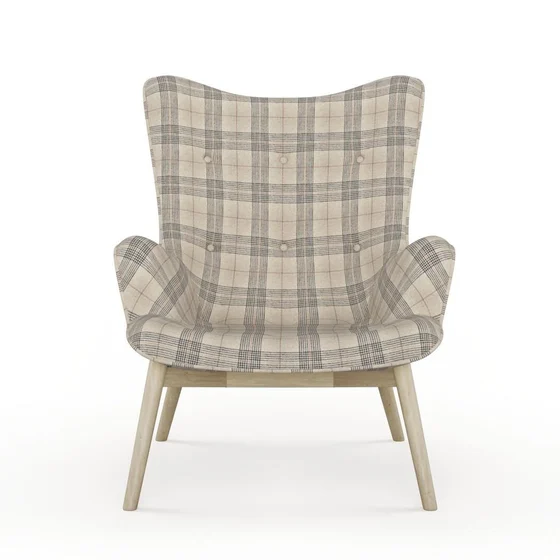 Photo of the fabric Jinda Natural swatch by James Dunlop. Use for Upholstery, Accessory, Top of Bed. Style of Checks, Texture