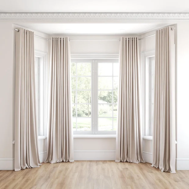 Photo of the fabric Borneo Uncoated Blush swatch by James Dunlop. Use for Curtains, Accessory, Top of Bed. Style of Stripe