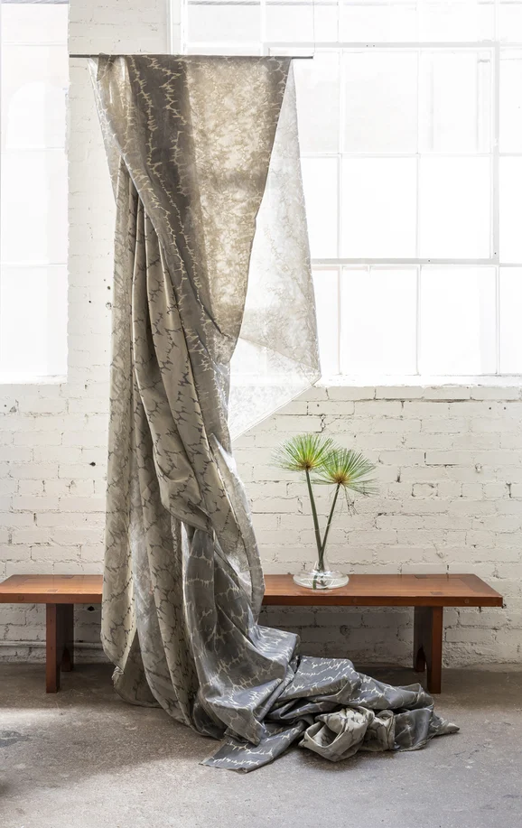 Photo of the fabric Ardent Paint It Black in situ by James Dunlop. Use for Sheer Curtains. Style of Plain, Sheer