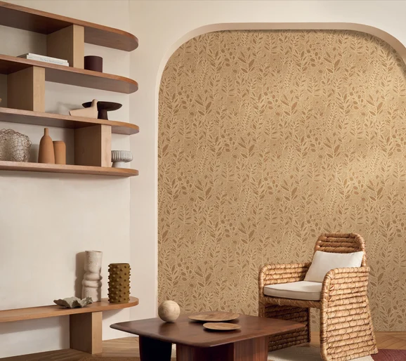 Photo of the fabric Astragale Wp 7668 7668 0916 in situ by Casamance. Use for Wall Covering. Style of Floral And Botannical, Texture