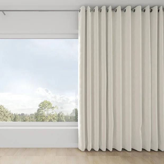 Photo of the fabric Velvelux Ivory swatch by Mokum FibreGuard. Use for Curtains, Upholstery, Accessory, Top of Bed. Style of Plain, Velvet