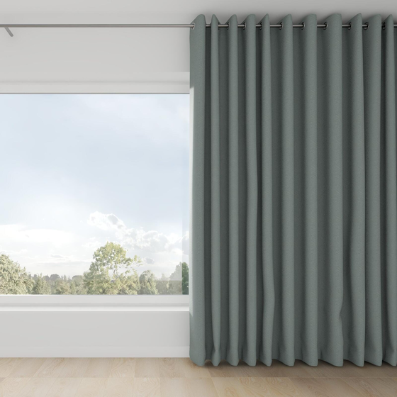 Photo of the fabric Satori Stonewash Teal swatch by Mokum. Use for Curtains, Upholstery Light Duty, Accessory, Top of Bed. Style of Plain, Texture