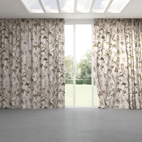 Photo of the fabric Peonia Blush swatch by Mokum. Use for Curtains, Accessory. Style of Floral And Botannical, Print