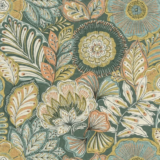 Photo of the fabric Batik Wallpaper 8815 8815 77 14 swatch by Casadeco. Use for Wall Covering. Style of Floral And Botannical
