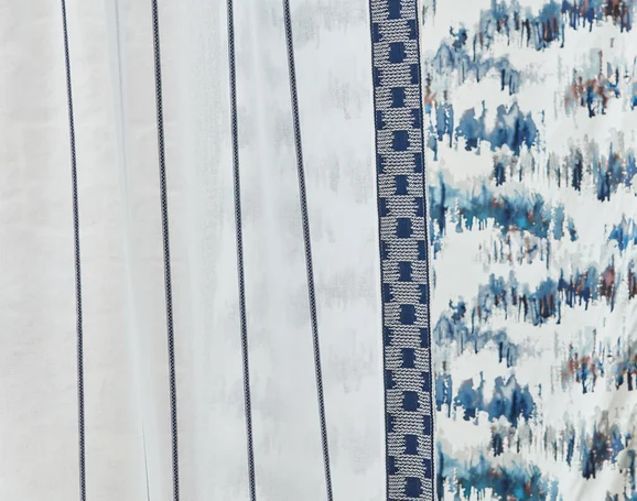 Photo of the fabric Tulum Outdoor/V3529 04 in situ by Villa Nova. Use for Sheer Curtains. Style of Sheer, Stripe