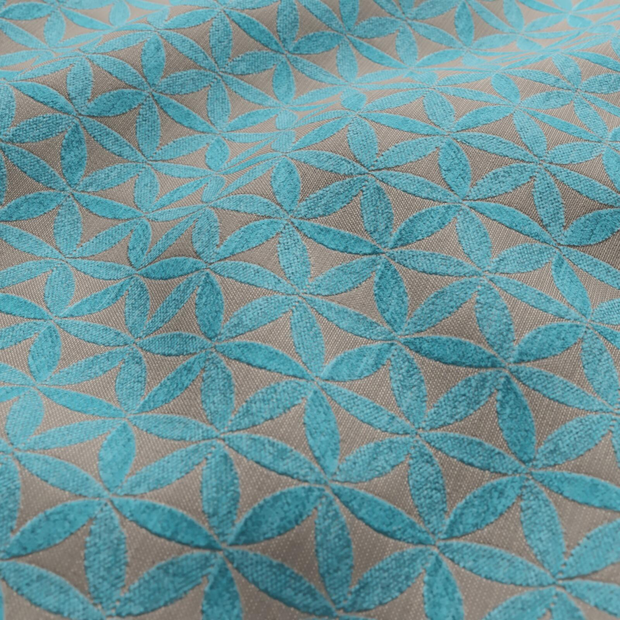 Photo of the fabric Tapa Aqua swatch by James Dunlop. Use for Upholstery, Accessory. Style of Geometric