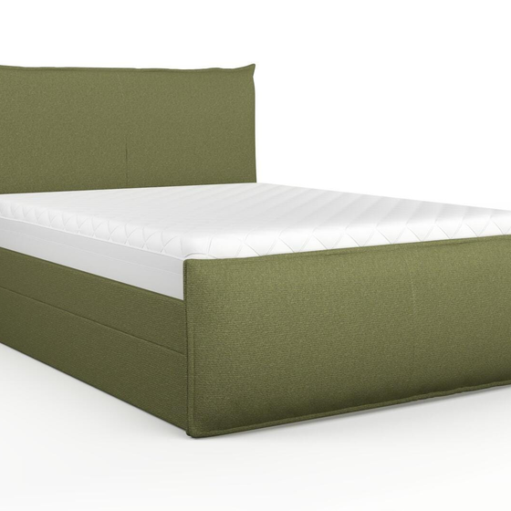 Photo of the fabric Grain Avocado swatch by Mokum. Use for Upholstery, Accessory, Top of Bed. Style of Plain, Texture