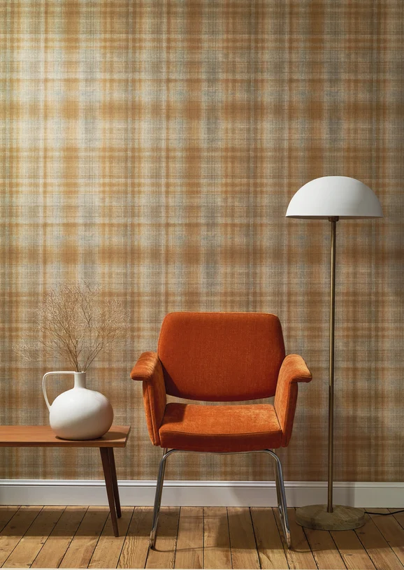Photo of the fabric Tartan Wallpaper 8769 8769 67 22 in situ by Casadeco. Use for Wall Covering. Style of Checks