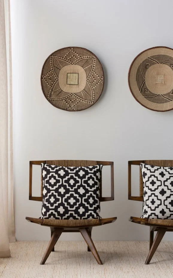 Photo of the fabric Nomad Reversible Jute in situ by Mokum. Use for Upholstery, Accessory. Style of Geometric