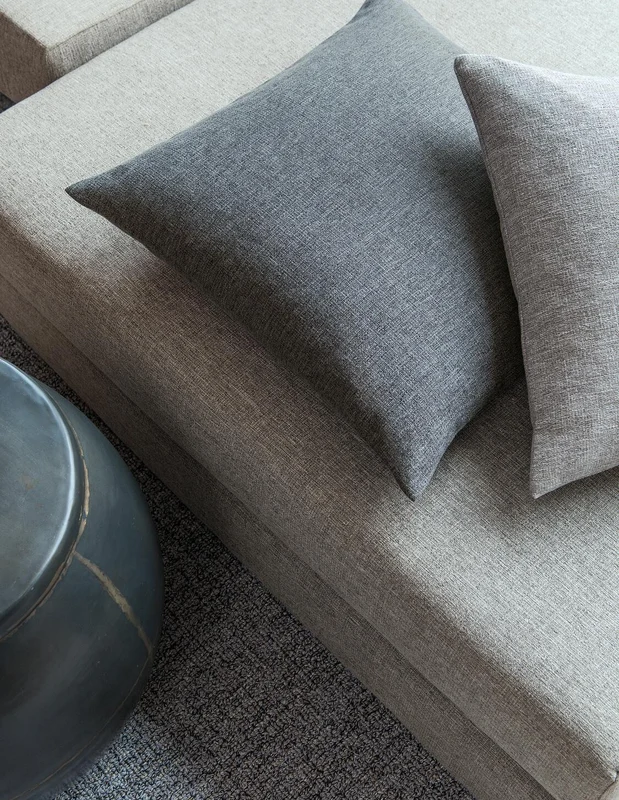 Photo of the fabric Outlander Pewter in situ by Zepel. Use for Curtains, Upholstery, Accessory, Top of Bed. Style of Plain, Texture