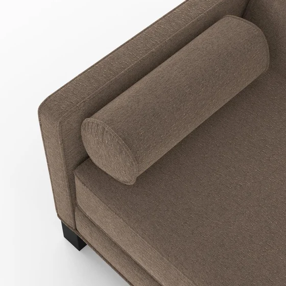 Photo of the fabric Snugly Chocolate swatch by James Dunlop FibreGuard. Use for Upholstery, Accessory, Top of Bed. Style of Chenille, Plain