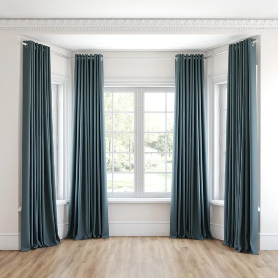 Photo of the fabric Oakley FR Teal swatch by James Dunlop. Use for Curtains. Style of Plain, Texture