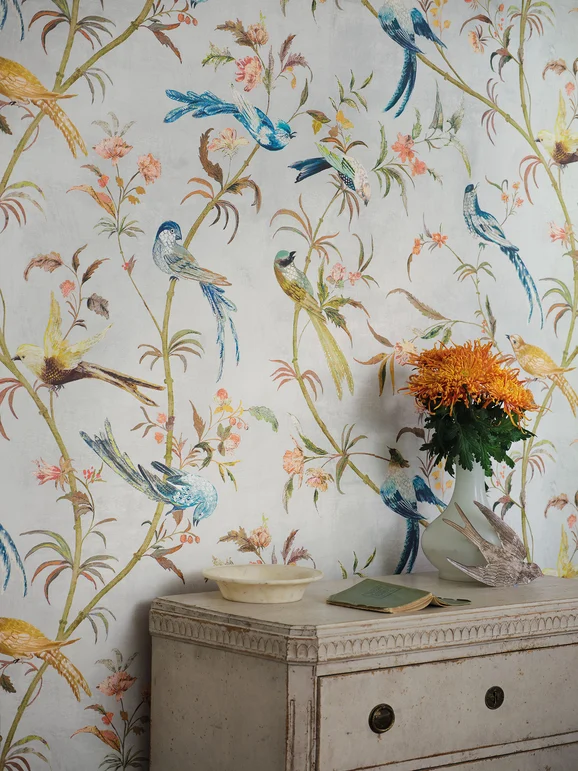 Photo of the fabric Pluma Wp (Set Of Roll A + Roll B) W444 02 in situ by Romo. Use for Wall Covering
