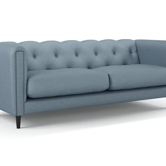 Photo of the fabric Frisco Denim swatch by James Dunlop Essentials. Use for Curtains, Upholstery, Accessory, Top of Bed. Style of Plain, Texture