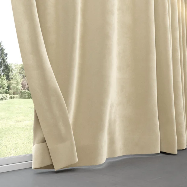 Photo of the fabric Velvelux Caramel swatch by Mokum FibreGuard. Use for Curtains, Upholstery, Accessory, Top of Bed. Style of Plain, Velvet