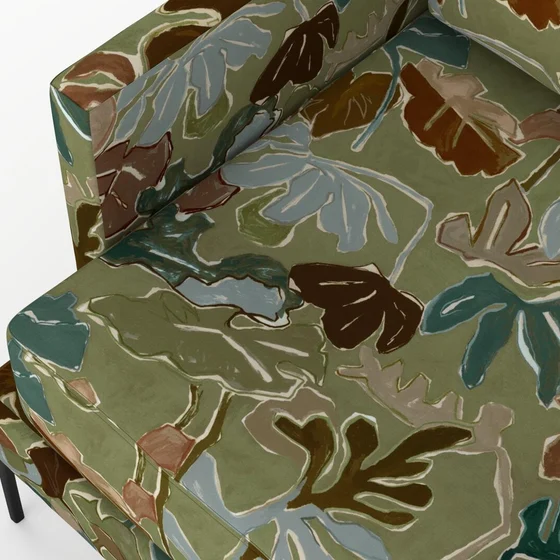 Photo of the fabric Papeete Paua swatch by Mokum. Use for Upholstery, Accessory. Style of Floral And Botannical, Print