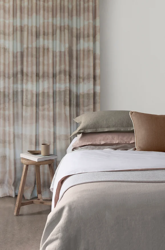 Photo of the fabric Anticline Blackout Stone in situ by James Dunlop. Use for Curtains. Style of Abstract