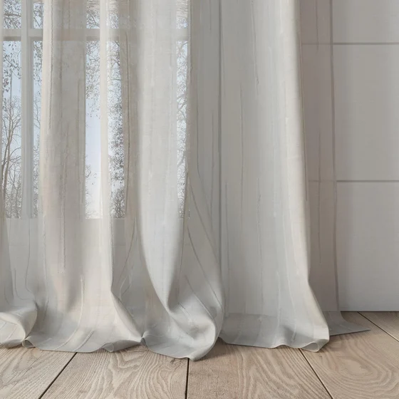 Photo of the fabric Salento Whitewash swatch by Mokum. Use for Curtains. Style of Jacquard, Stripe