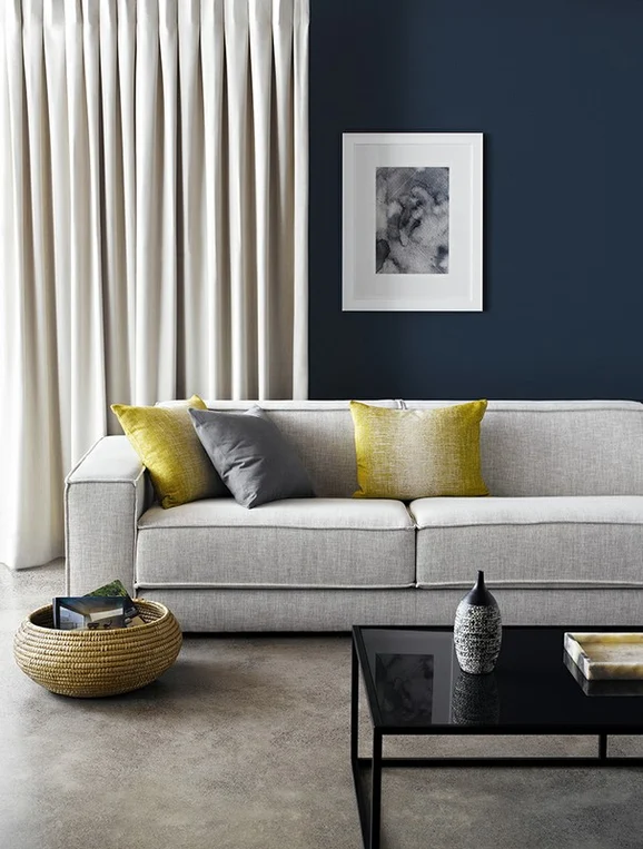 Photo of the fabric Bonny Blackout Vapour in situ by James Dunlop Essentials. Use for Curtains. Style of Plain, Texture