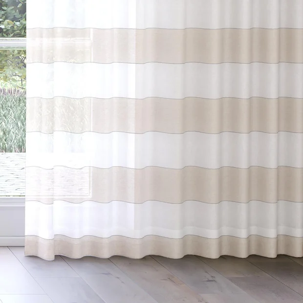Photo of the fabric Long Beach Sand swatch by James Dunlop. Use for Sheer Curtains. Style of Sheer, Stripe