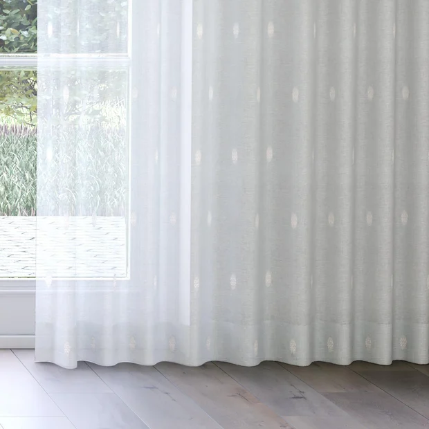 Photo of the fabric Gentle Dew swatch by James Dunlop. Use for Sheer Curtains. Style of Geometric, Sheer