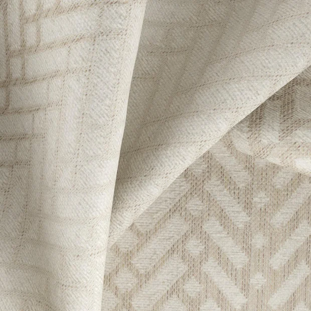 Photo of the fabric Laneway Dune swatch by FR-One. Use for Curtains, Upholstery, Accessory, Top of Bed. Style of Chenille, Geometric