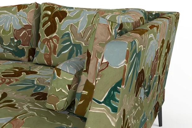 Photo of the fabric Papeete Paua swatch by Mokum. Use for Upholstery, Accessory. Style of Floral And Botannical, Print